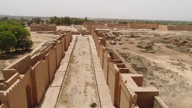 Drone shot of the ancient city of Babylon in Iraq