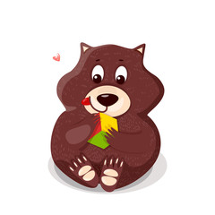 digital cute illustration of a wombat cub holding colorful cube in his paws.