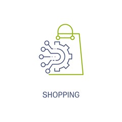Electronic shopping. Vector linear icon, white background.