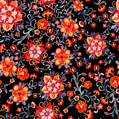 Fototapeta na wymiar Bright watercolor seamless pattern with decorative flowers.