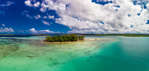 Drone view of small islands and lagoons, Efate Island, Vanuatu, near Port Vila