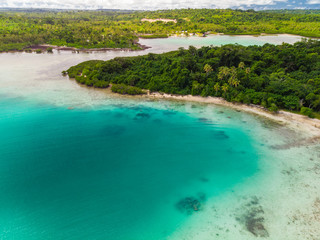 Drone view of small islands and lagoons, Efate Island, Vanuatu, near Port Vila