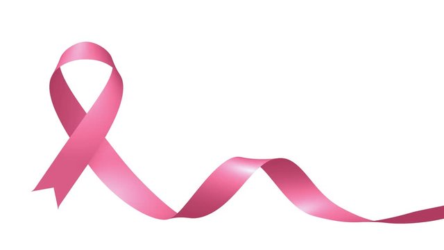 Pink ribbon of breast cancer awareness campaign in october month 3D animation with luma matte alpha channel included