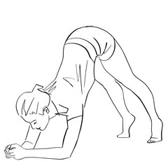 Downward-facing dog yoga pose. Triangle pose. Fitness concept hand drawn silhouette. Abstract isolated contour. Vector outlines. Black lines drawing.