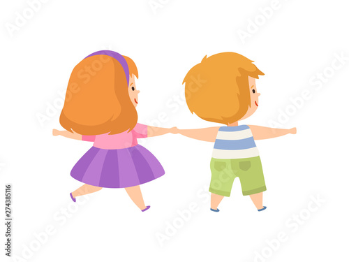 Boy And Girl Standing Holding Hands Cute Kids Back View Cartoon Vector Illustration Wall Mural Topvectors Boy And Girl Standing Holding Hands Cute Kids Back View Cartoon Vector Illustration Wall Mural Topvectors