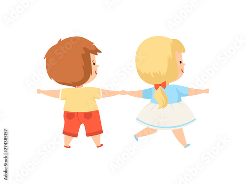 Boy And Girl Standing Holding Hands Cute Preschool Kids View From Behind Cartoon Vector Illustration Wall Mural Topvectors Boy And Girl Standing Holding Hands Cute Preschool Kids View From Behind Cartoon Vector Illustration Wall Mural Topvectors