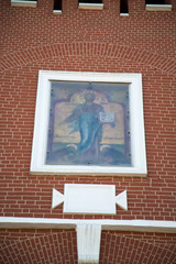 Ancient gate icon of the Saviour not man-made above the gates of the Spasskaya tower of the Moscow Kremlin. Moscow attractions of World tourism.