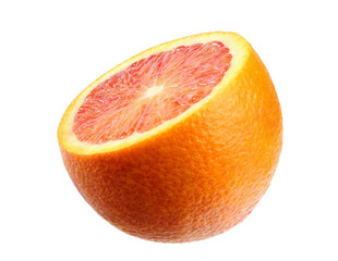 Red blood orange fruit with slices isolated on white background