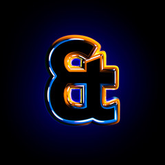 ampersand of glassy dark blue polished font isolated on black background - 3D illustration of symbols