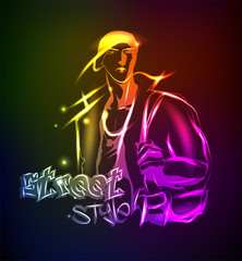 Hand-drawn fashion model from a neon. A light man