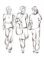 Fototapeta na wymiar Fashion models sketch hand drawn , stylized silhouettes isolated.Vector fashion illustration set.
