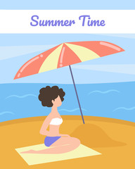 Obraz na płótnie Canvas Tourist Poster with Words Summer Time Cartoon.
