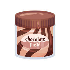 Full closed can of chocolate and nut paste. Vector illustration on white background.