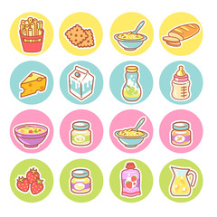 Set of food icons. Collection of product objects.