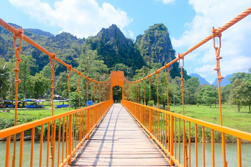 Orange bridge in Vang Vieng, Laos