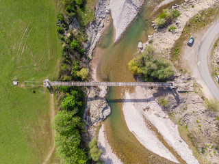 Suspended bridge from above near Kardzhali city in Bulgaria
