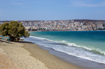 Deserted sandy beach on an autumn day