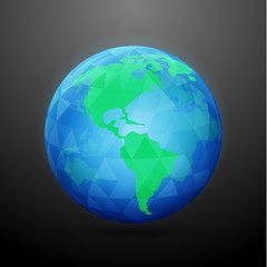 Stylized globe with triangular pattern on dark background