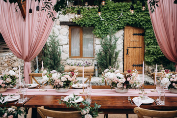 Rustic style wedding table decoration and floristics design
