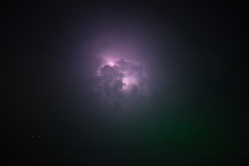 Night scape of great storm in sea
