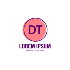 Initial DT logo template with modern frame. Minimalist DT letter logo vector illustration