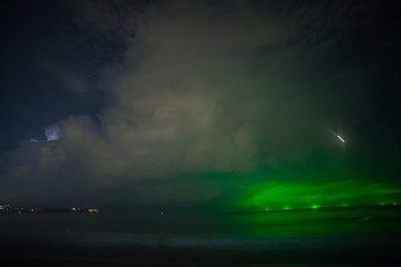 Night scape of great storm in sea