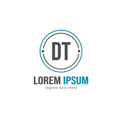 Initial DT logo template with modern frame. Minimalist DT letter logo vector illustration