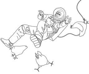 a picture of a Chipmunk in a space suit. in space with flying chickens