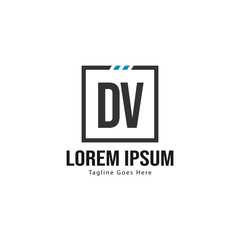 Initial DV logo template with modern frame. Minimalist DV letter logo vector illustration