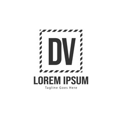 Initial DV logo template with modern frame. Minimalist DV letter logo vector illustration