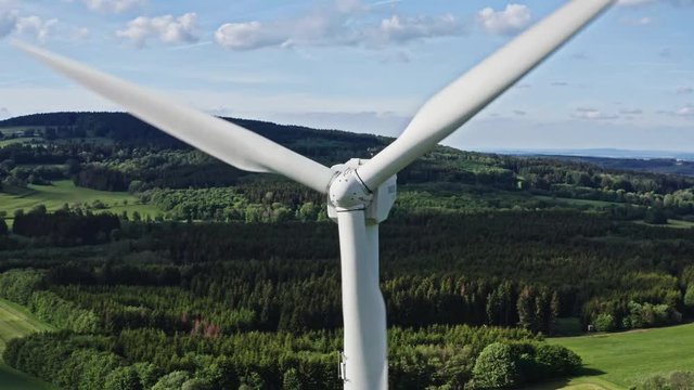 Drone flight over a wind power plant in germany