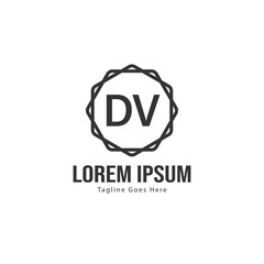 Initial DV logo template with modern frame. Minimalist DV letter logo vector illustration