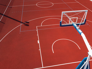 Basketball court and its layout view from above. Aerial Photography