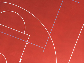Basketball court and its layout view from above. Aerial Photography