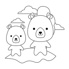 cute bears animals in landscape