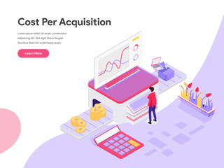Landing page template of Cost Per Acquisition Isometric Illustration Concept. Isometric flat design concept of web page design for website and mobile website.Vector illustration