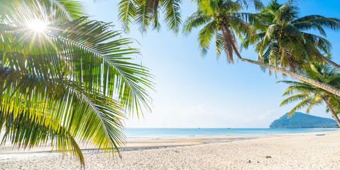 Tropical  sea  Coconut trees and beautiful white beaches of Chumphon, Thailand