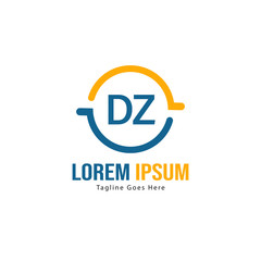 Initial DZ logo template with modern frame. Minimalist DZ letter logo vector illustration