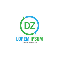 Initial DZ logo template with modern frame. Minimalist DZ letter logo vector illustration