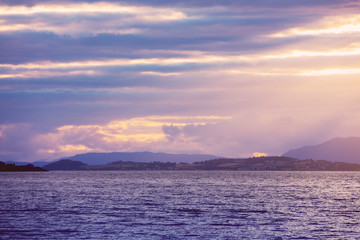 Naklejka na ściany i meble Sea at sunrise. Norway, Europe
