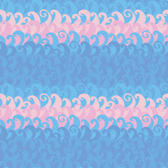 A seamless vector stripy pattern with blue and pink ocean waves. Surface print design.