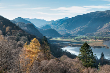 Stunning Autumn Fall landscape image of view from route to Walla Crag near Derwent Water in Lake District