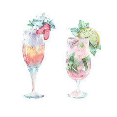 alcohol cocktail with fruits illustration