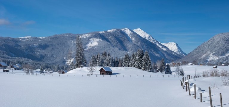 Snowy landscape, cross-country track Odensee, Bad Mitterndorf, Styria, Austria, Europe