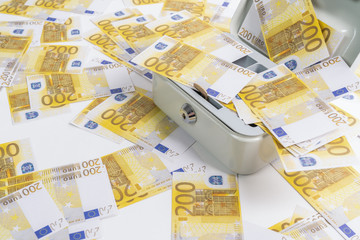 200 euros of banknotes scattered over a petty cash