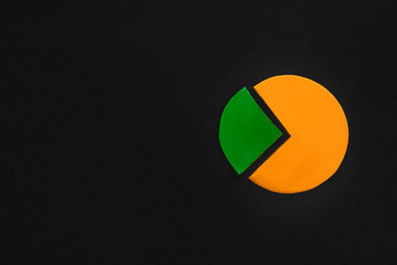 A circle graph made from plasticine on black background on black background, shot from above, aligned to the right.