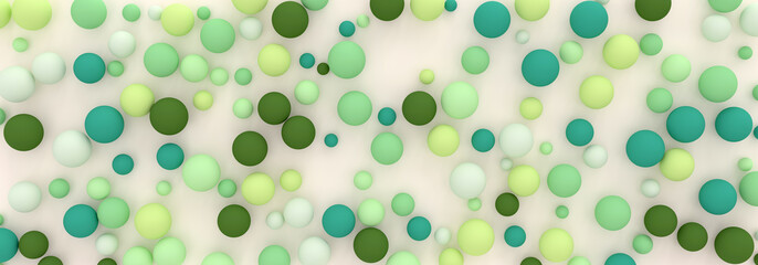 abstract background of randomly scattered spheres of green shades, 3d illustration