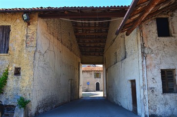 arch of the roof of the house for two abandoned houses with old wooden floors at the top