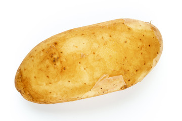 Young potato isolated on white background. Harvest new. Flat lay, top view.