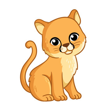 Puma in cartoon style is sitting on a white background.